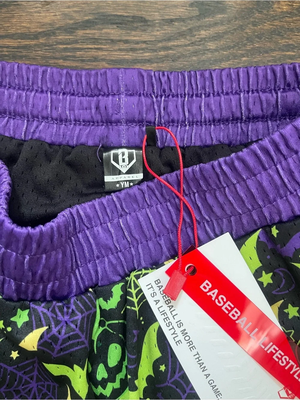 Baseball lifestyle 101 Purple & Neon Green athletic shorts. Size youth medium - Picture 5 of 5